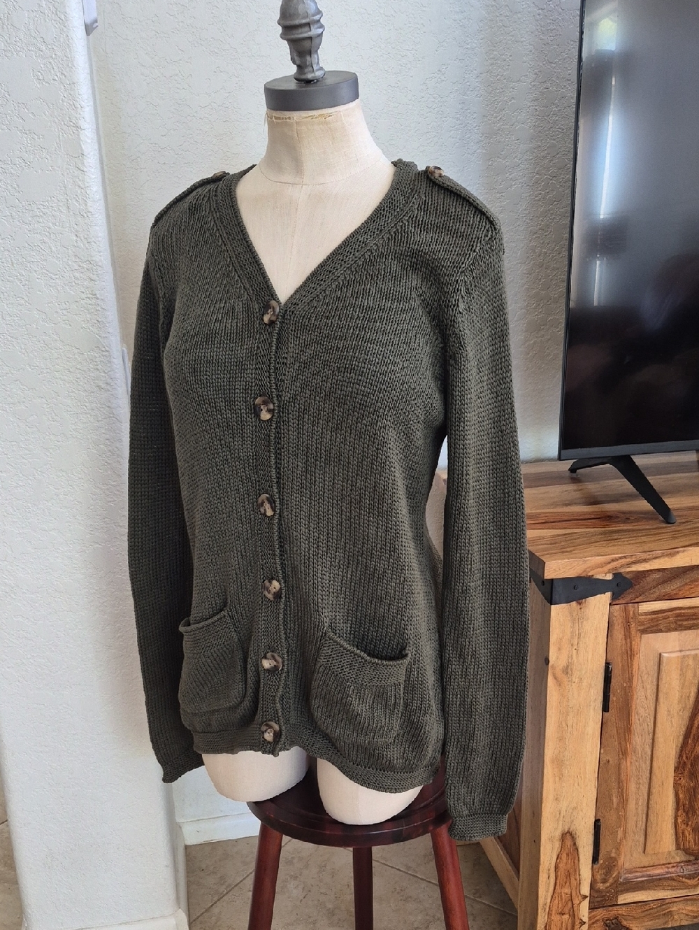 Talbots Cotton Knit Button Up Sweater
